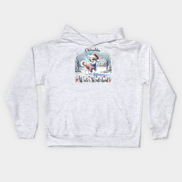 Chihuahua In A Winter Wonderland Kids Hoodie by  Big Foot Shirt Shop